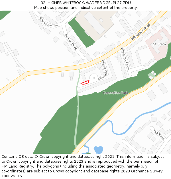 32, HIGHER WHITEROCK, WADEBRIDGE, PL27 7DU: Location map and indicative extent of plot