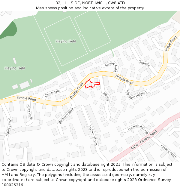 32, HILLSIDE, NORTHWICH, CW8 4TD: Location map and indicative extent of plot