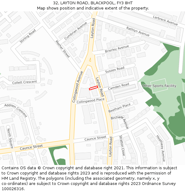 32, LAYTON ROAD, BLACKPOOL, FY3 8HT: Location map and indicative extent of plot