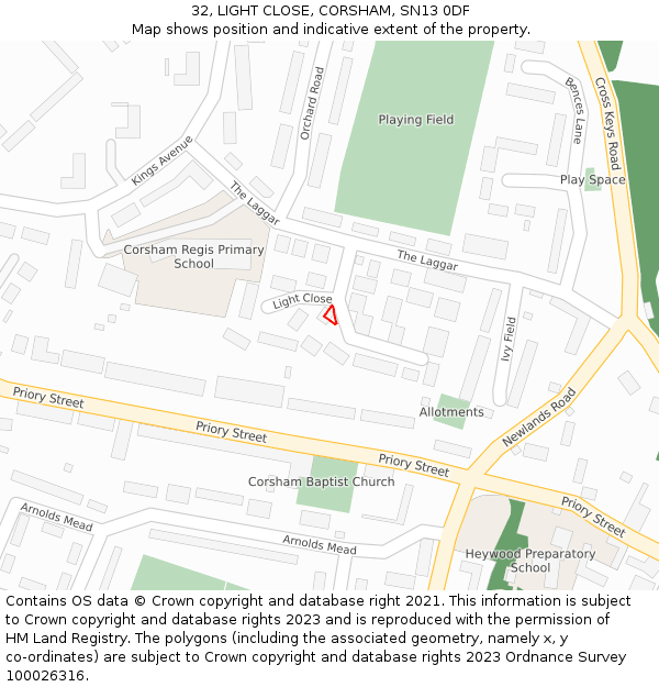 32, LIGHT CLOSE, CORSHAM, SN13 0DF: Location map and indicative extent of plot