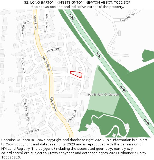 32, LONG BARTON, KINGSTEIGNTON, NEWTON ABBOT, TQ12 3QP: Location map and indicative extent of plot