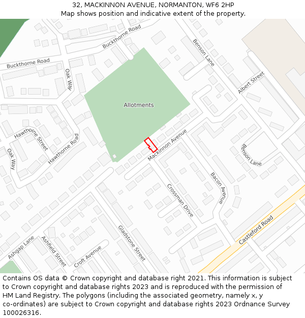 32, MACKINNON AVENUE, NORMANTON, WF6 2HP: Location map and indicative extent of plot
