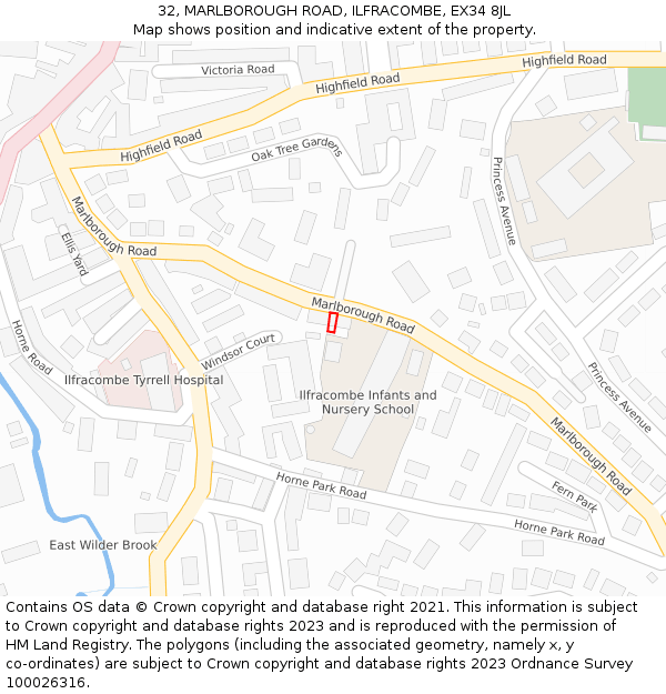 32, MARLBOROUGH ROAD, ILFRACOMBE, EX34 8JL: Location map and indicative extent of plot