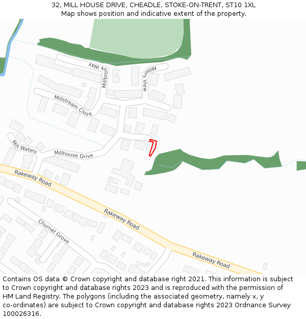 32, MILL HOUSE DRIVE, CHEADLE, STOKE-ON-TRENT, ST10 1XL: Location map and indicative extent of plot