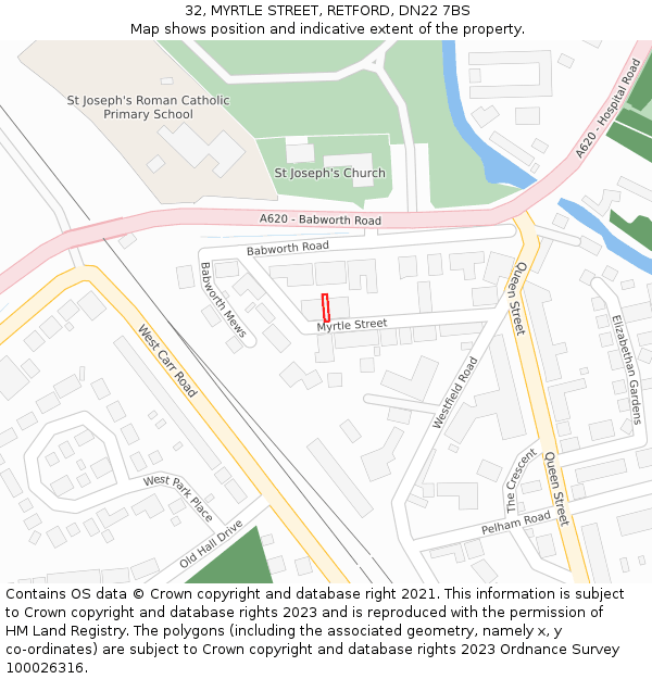 32, MYRTLE STREET, RETFORD, DN22 7BS: Location map and indicative extent of plot