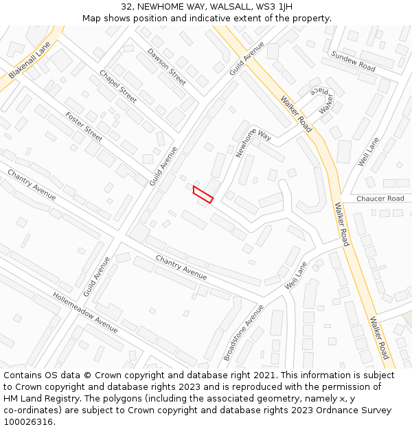 32, NEWHOME WAY, WALSALL, WS3 1JH: Location map and indicative extent of plot