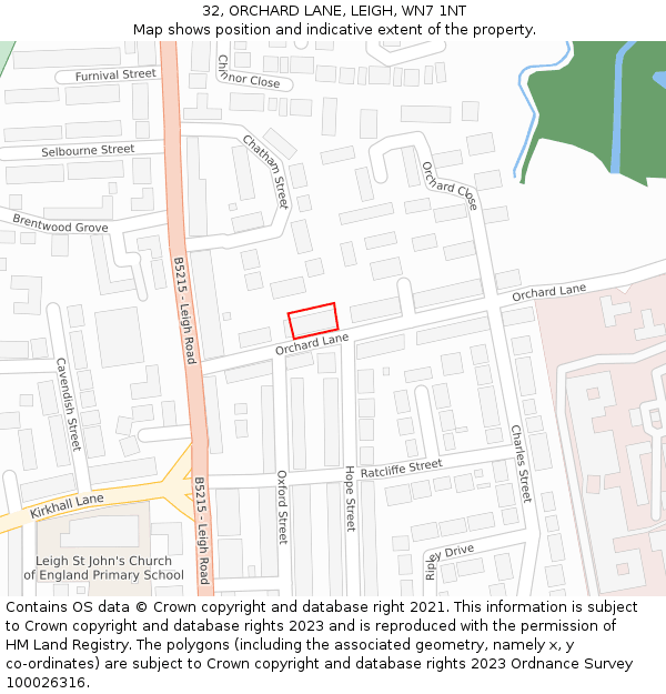 32, ORCHARD LANE, LEIGH, WN7 1NT: Location map and indicative extent of plot