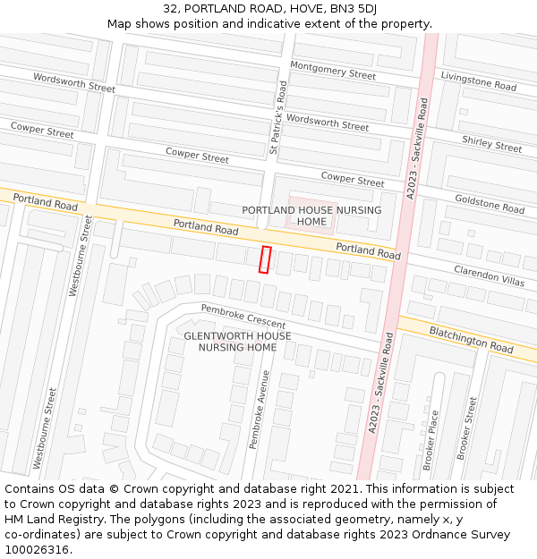 32, PORTLAND ROAD, HOVE, BN3 5DJ: Location map and indicative extent of plot