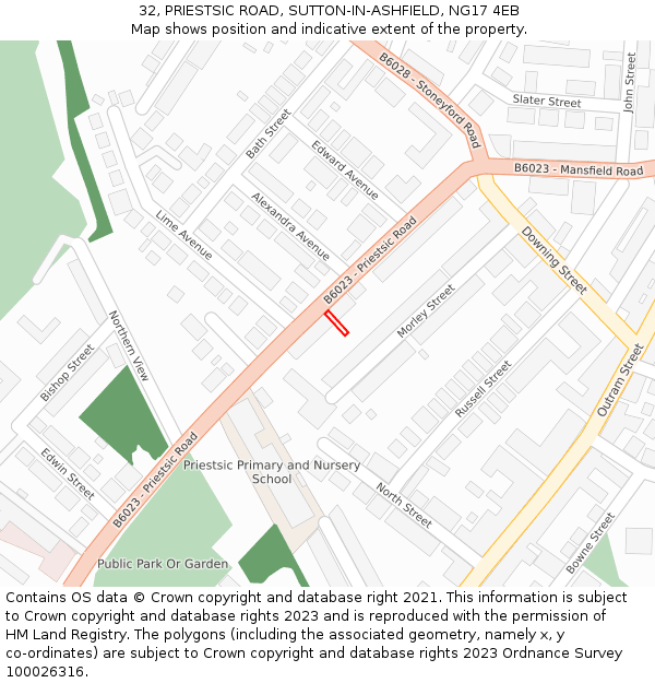 32, PRIESTSIC ROAD, SUTTON-IN-ASHFIELD, NG17 4EB: Location map and indicative extent of plot