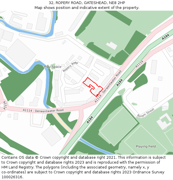 32, ROPERY ROAD, GATESHEAD, NE8 2HP: Location map and indicative extent of plot