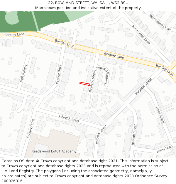 32, ROWLAND STREET, WALSALL, WS2 8SU: Location map and indicative extent of plot