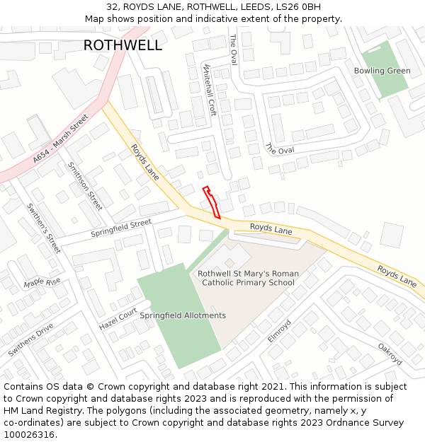 32, ROYDS LANE, ROTHWELL, LEEDS, LS26 0BH: Location map and indicative extent of plot