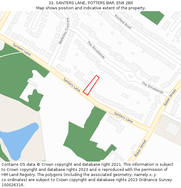 32, SANTERS LANE, POTTERS BAR, EN6 2BX: Location map and indicative extent of plot