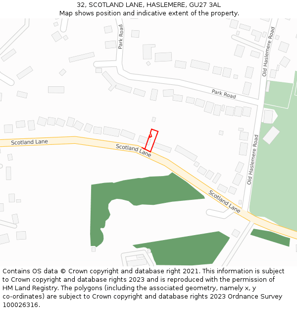 32, SCOTLAND LANE, HASLEMERE, GU27 3AL: Location map and indicative extent of plot