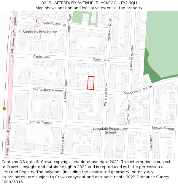 32, SHAFTESBURY AVENUE, BLACKPOOL, FY2 9QH: Location map and indicative extent of plot