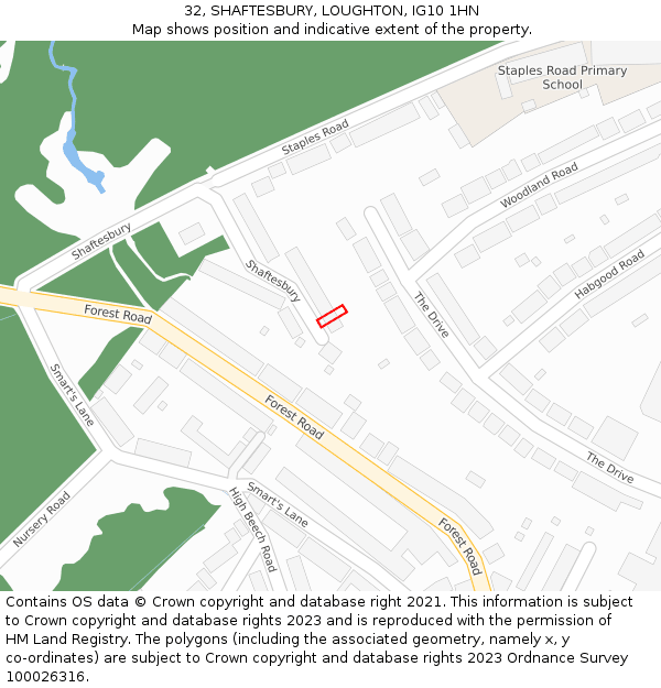 32, SHAFTESBURY, LOUGHTON, IG10 1HN: Location map and indicative extent of plot