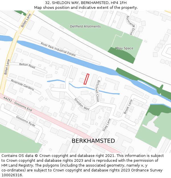 32, SHELDON WAY, BERKHAMSTED, HP4 1FH: Location map and indicative extent of plot