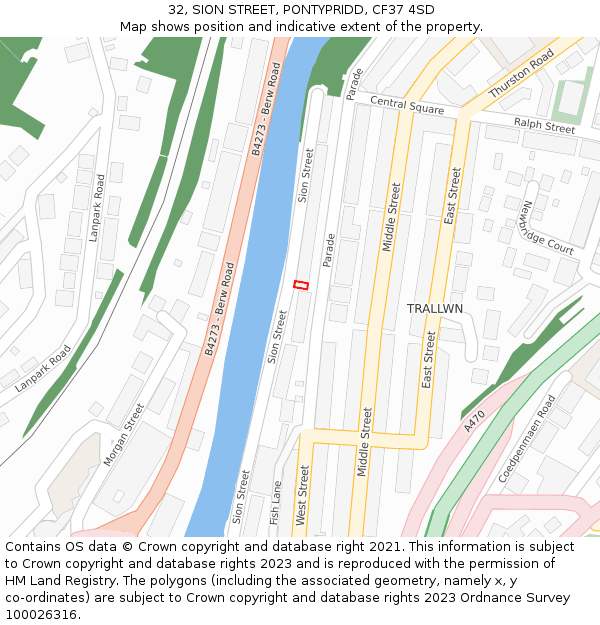 32, SION STREET, PONTYPRIDD, CF37 4SD: Location map and indicative extent of plot