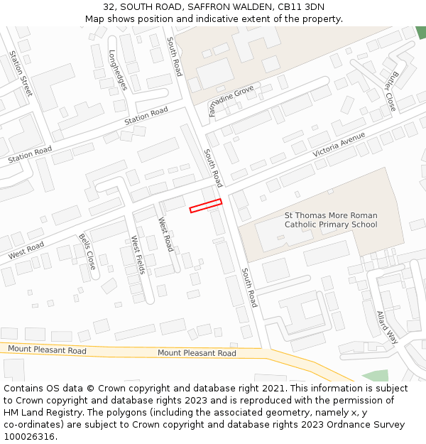 32, SOUTH ROAD, SAFFRON WALDEN, CB11 3DN: Location map and indicative extent of plot