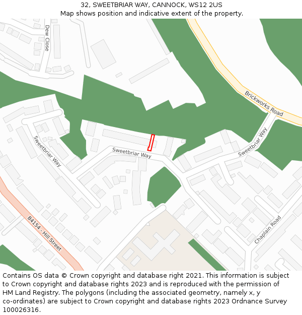 32, SWEETBRIAR WAY, CANNOCK, WS12 2US: Location map and indicative extent of plot