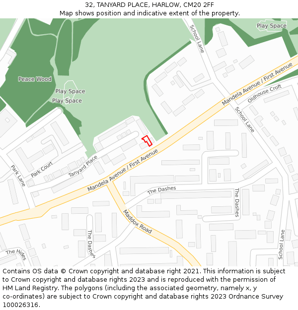 32, TANYARD PLACE, HARLOW, CM20 2FF: Location map and indicative extent of plot