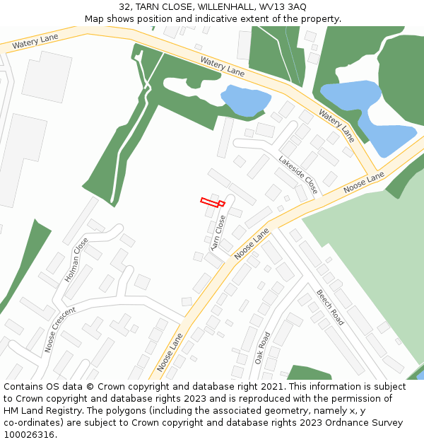 32, TARN CLOSE, WILLENHALL, WV13 3AQ: Location map and indicative extent of plot