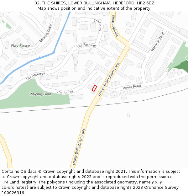 32, THE SHIRES, LOWER BULLINGHAM, HEREFORD, HR2 6EZ: Location map and indicative extent of plot