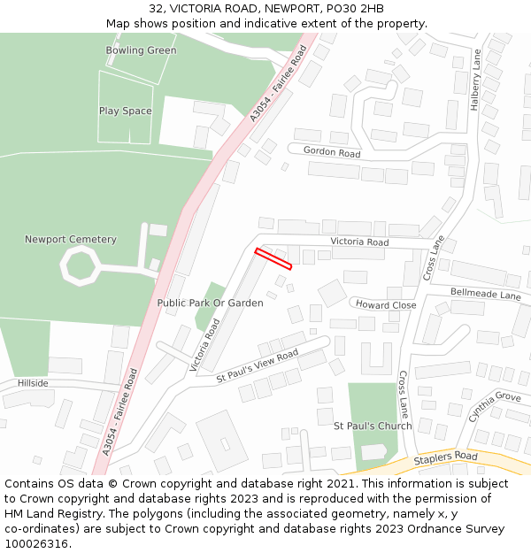 32, VICTORIA ROAD, NEWPORT, PO30 2HB: Location map and indicative extent of plot