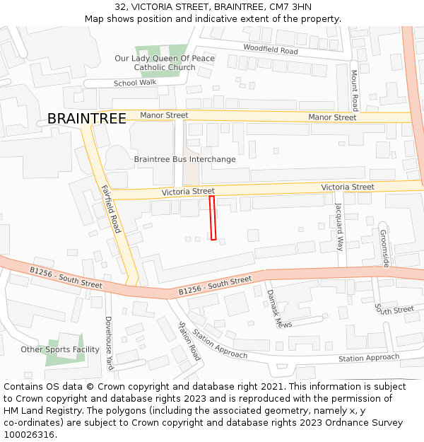 32, VICTORIA STREET, BRAINTREE, CM7 3HN: Location map and indicative extent of plot