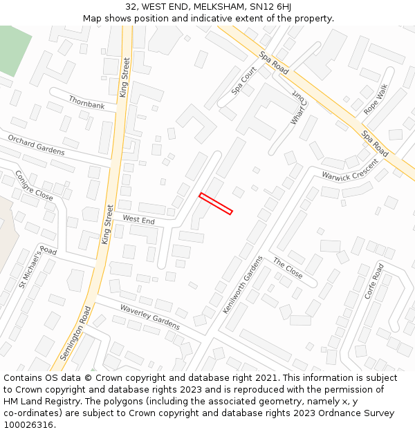 32, WEST END, MELKSHAM, SN12 6HJ: Location map and indicative extent of plot