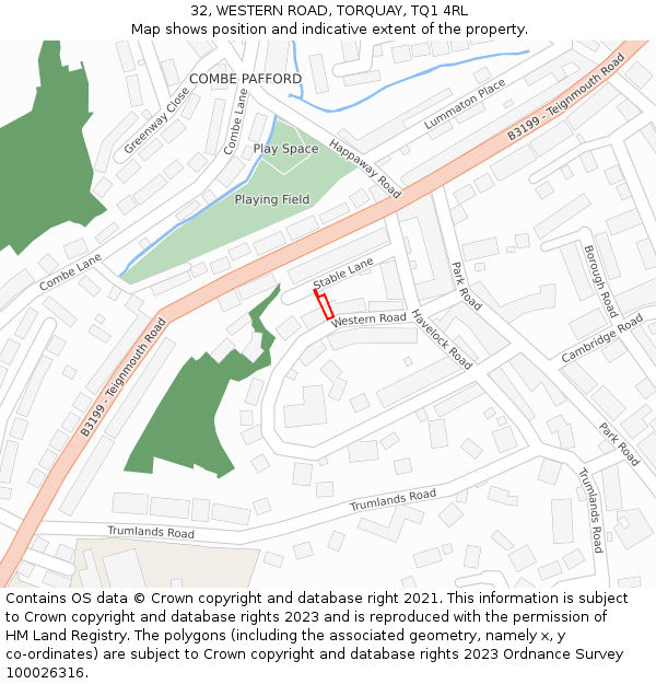 32, WESTERN ROAD, TORQUAY, TQ1 4RL: Location map and indicative extent of plot