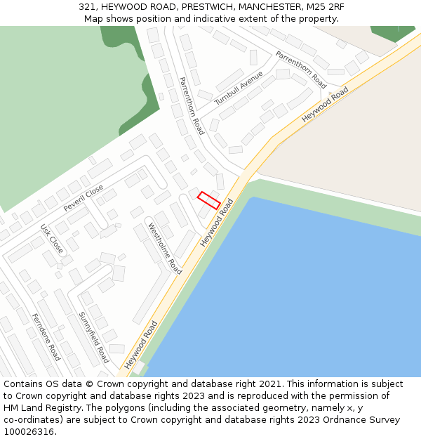 321, HEYWOOD ROAD, PRESTWICH, MANCHESTER, M25 2RF: Location map and indicative extent of plot