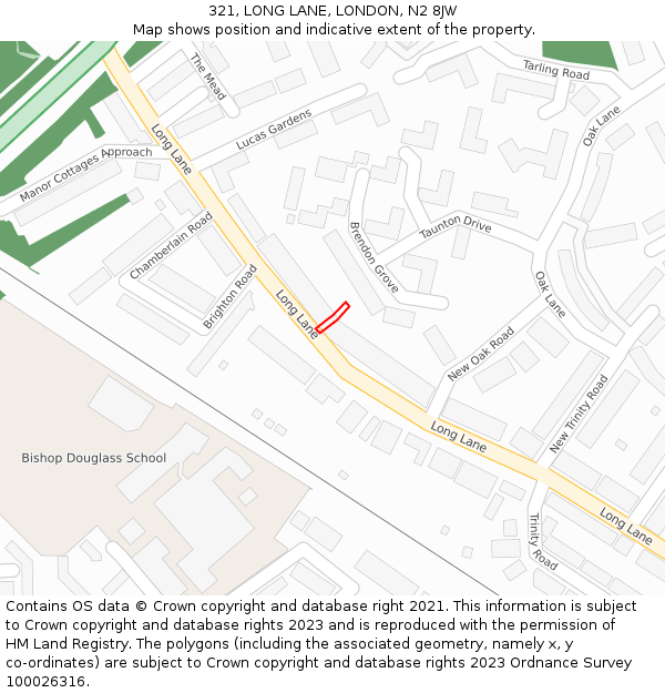 321, LONG LANE, LONDON, N2 8JW: Location map and indicative extent of plot