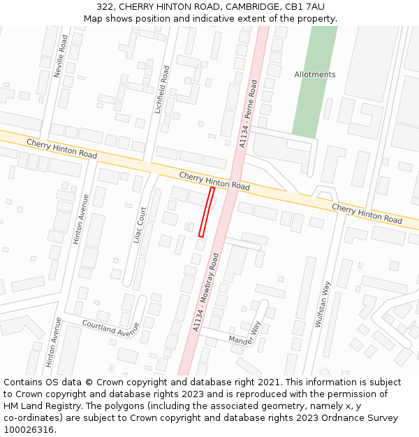 322, CHERRY HINTON ROAD, CAMBRIDGE, CB1 7AU: Location map and indicative extent of plot