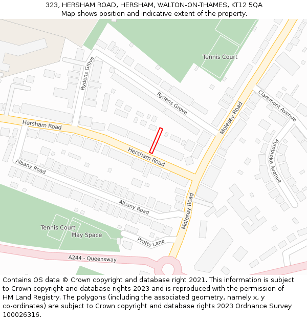 323, HERSHAM ROAD, HERSHAM, WALTON-ON-THAMES, KT12 5QA: Location map and indicative extent of plot