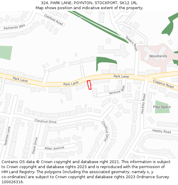324, PARK LANE, POYNTON, STOCKPORT, SK12 1RL: Location map and indicative extent of plot