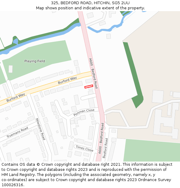 325, BEDFORD ROAD, HITCHIN, SG5 2UU: Location map and indicative extent of plot