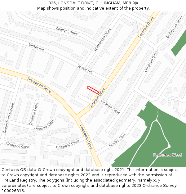 326, LONSDALE DRIVE, GILLINGHAM, ME8 9JX: Location map and indicative extent of plot