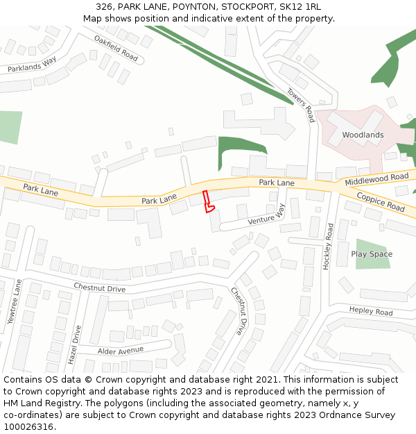 326, PARK LANE, POYNTON, STOCKPORT, SK12 1RL: Location map and indicative extent of plot