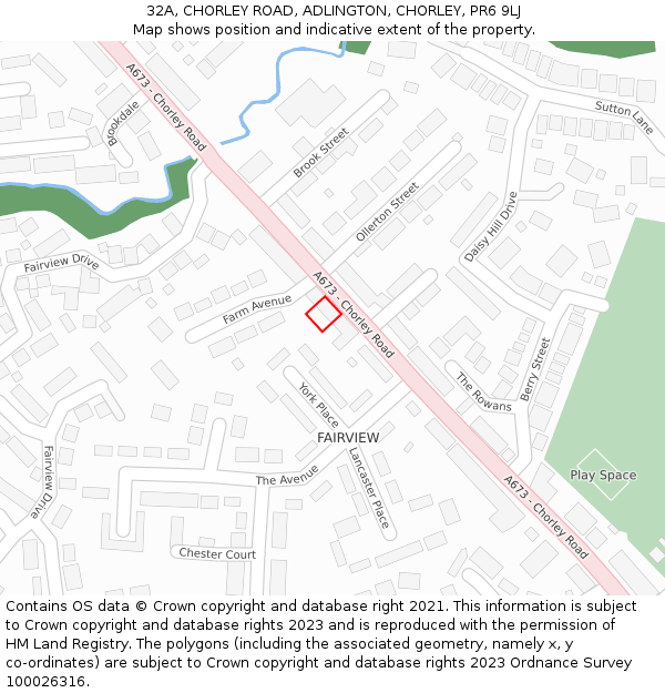 32A, CHORLEY ROAD, ADLINGTON, CHORLEY, PR6 9LJ: Location map and indicative extent of plot