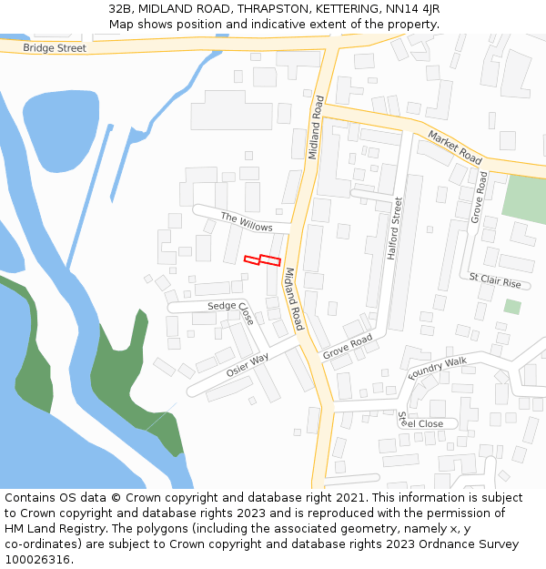 32B, MIDLAND ROAD, THRAPSTON, KETTERING, NN14 4JR: Location map and indicative extent of plot