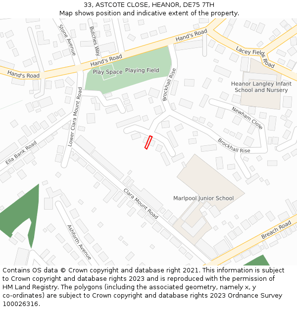 33, ASTCOTE CLOSE, HEANOR, DE75 7TH: Location map and indicative extent of plot