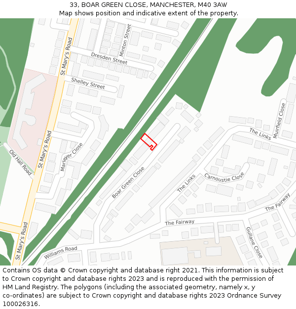 33, BOAR GREEN CLOSE, MANCHESTER, M40 3AW: Location map and indicative extent of plot
