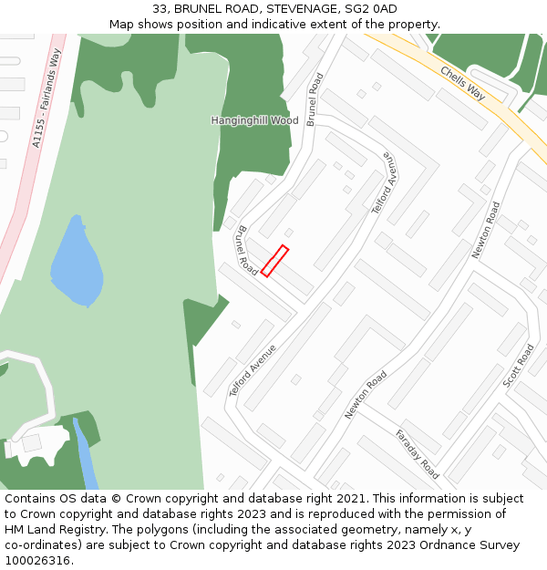 33, BRUNEL ROAD, STEVENAGE, SG2 0AD: Location map and indicative extent of plot