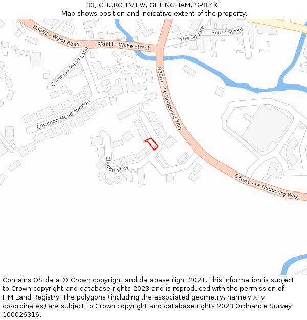 33, CHURCH VIEW, GILLINGHAM, SP8 4XE: Location map and indicative extent of plot