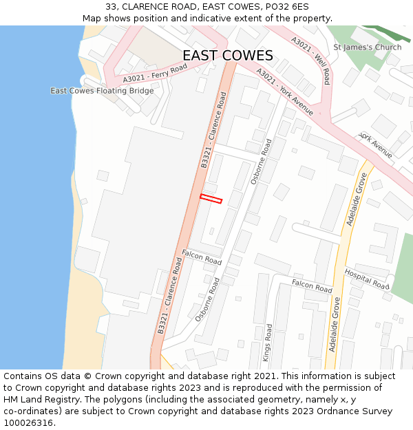 33, CLARENCE ROAD, EAST COWES, PO32 6ES: Location map and indicative extent of plot