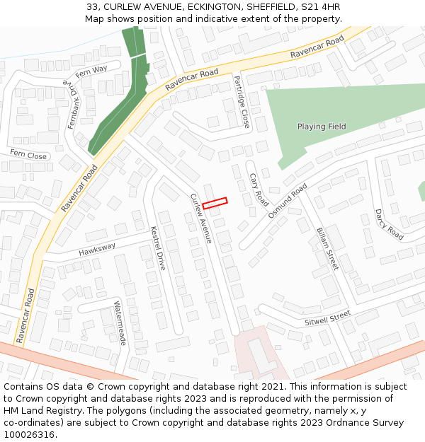 33, CURLEW AVENUE, ECKINGTON, SHEFFIELD, S21 4HR: Location map and indicative extent of plot