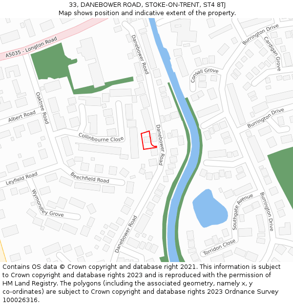 33, DANEBOWER ROAD, STOKE-ON-TRENT, ST4 8TJ: Location map and indicative extent of plot