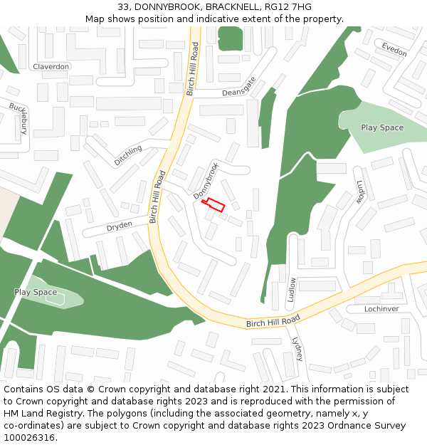 33, DONNYBROOK, BRACKNELL, RG12 7HG: Location map and indicative extent of plot