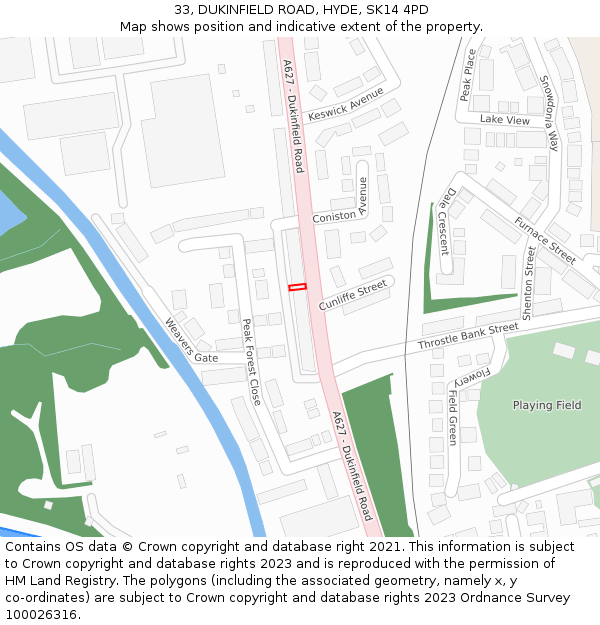33, DUKINFIELD ROAD, HYDE, SK14 4PD: Location map and indicative extent of plot